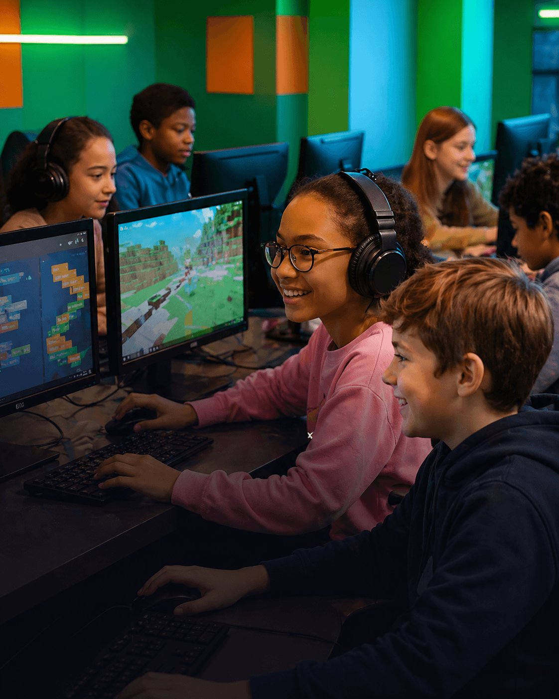 Kids coding Minecraft at Player Ready coding club