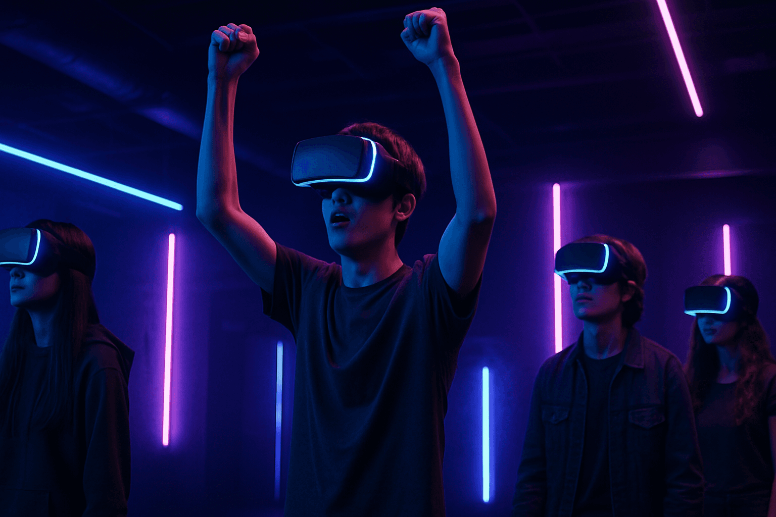 Players in a neon-lit VR gaming venue