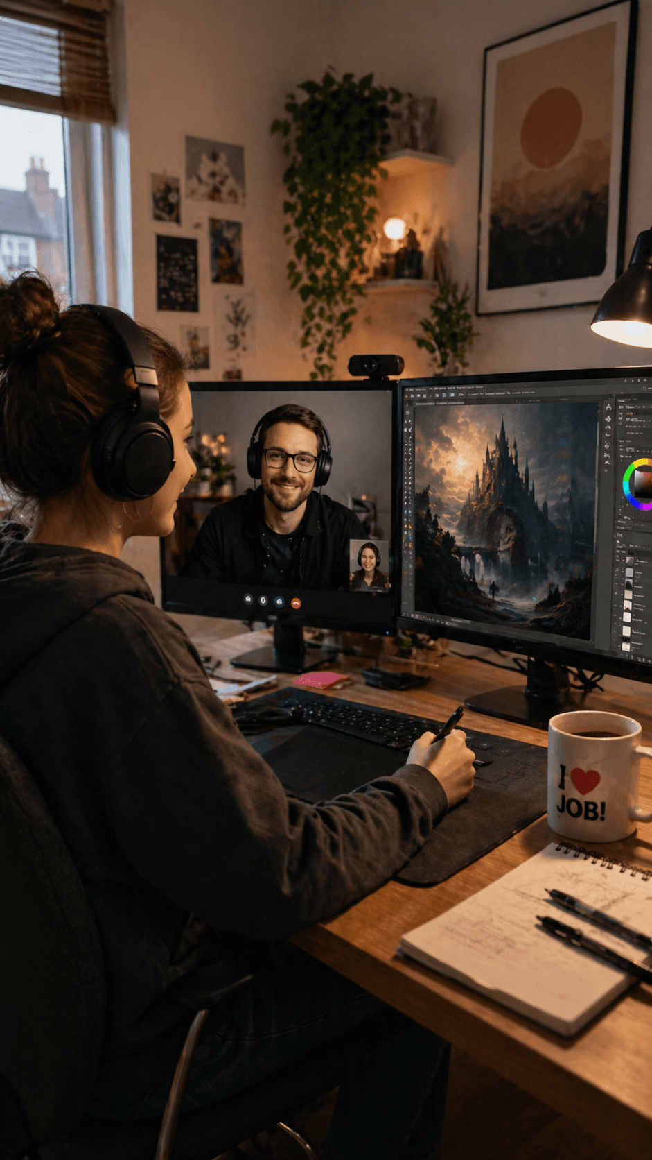 Young person in an online mentoring session working on digital art with their Player Ready mentor