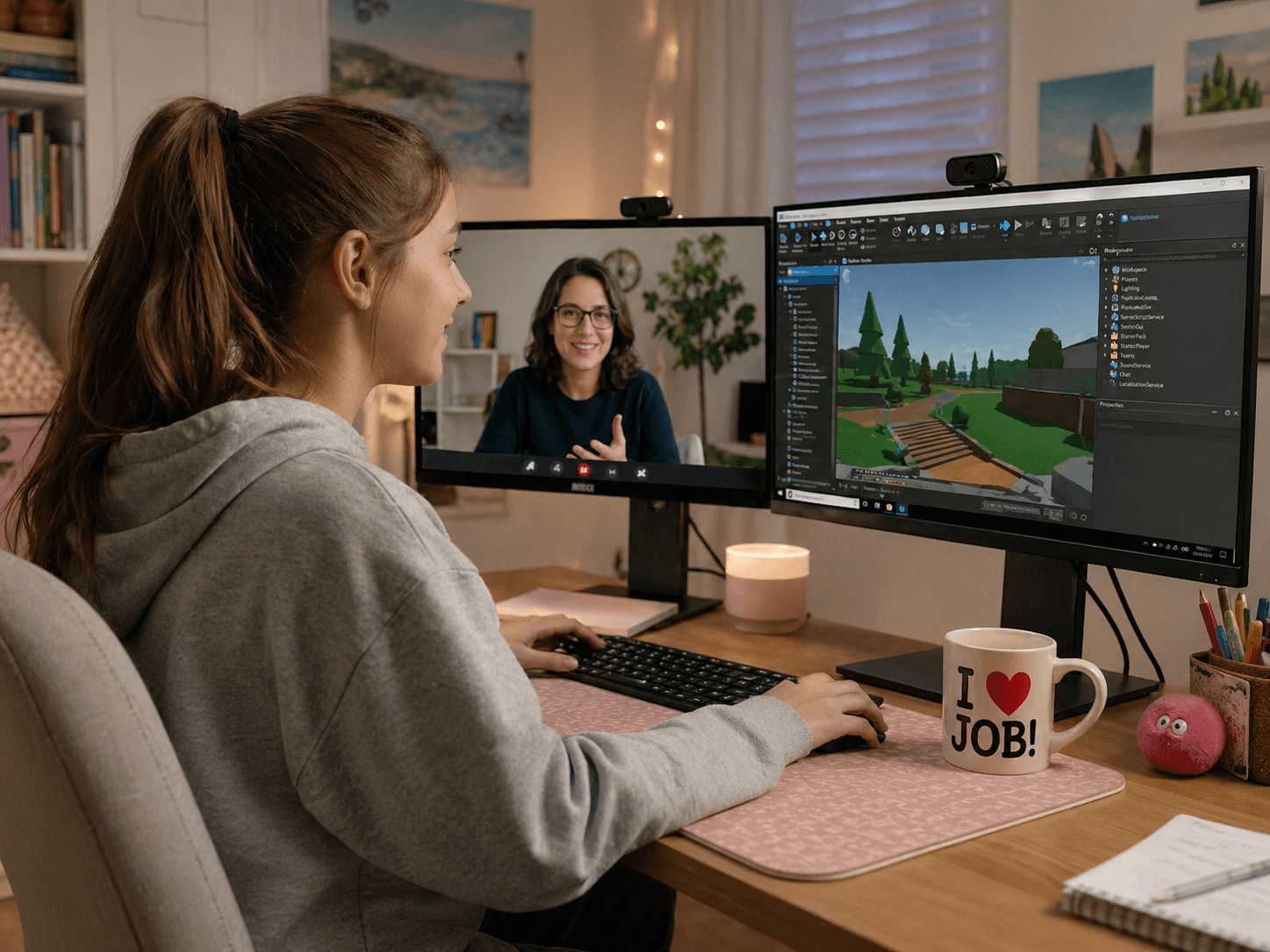 Teen female student in an online AP mentoring session at Player Ready